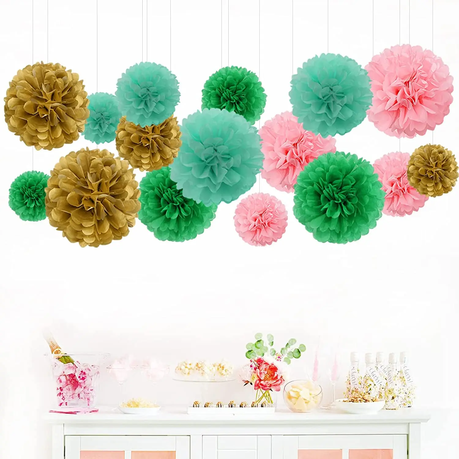 18 pièces papier de soie Pompons Fleurs Boule Kit de papier décoratif pour  décorations