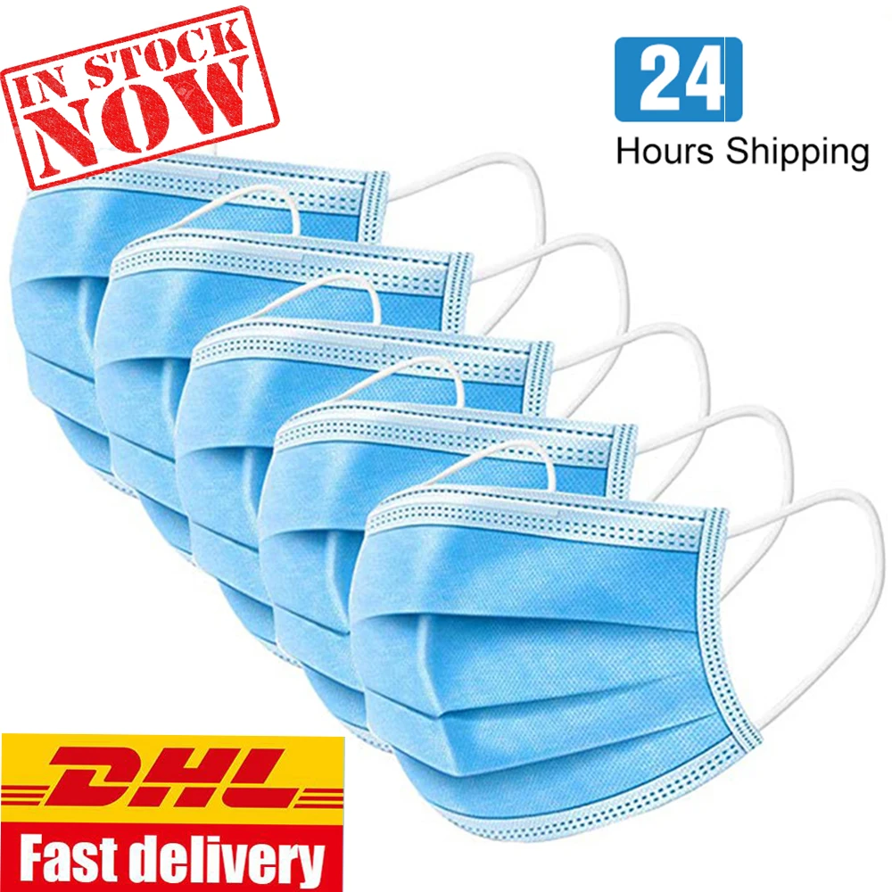 

IN STOCK Disposable Masks 3-Layer Non-woven Disposable Elastic Mouth Soft Breathable Face Mask Dust DHL Shipping