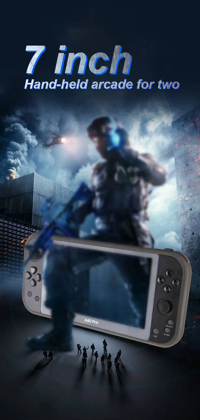 X40Pro 7 inch 16G classic retro dual handheld dual rocker video game console inch HD large screen handheld TV game console