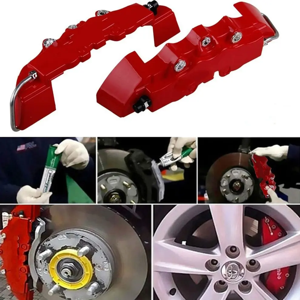 

3d Red Useful Car Universal Disc Brake Caliper Covers Front & Rear Color Red