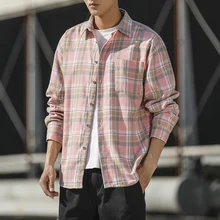 Spring Plaid Shirt Men's Fashion Retro Casual Shirt Men Streetwear Wild Loose Long-sleeved Shirts Mens Large Size M-5XL