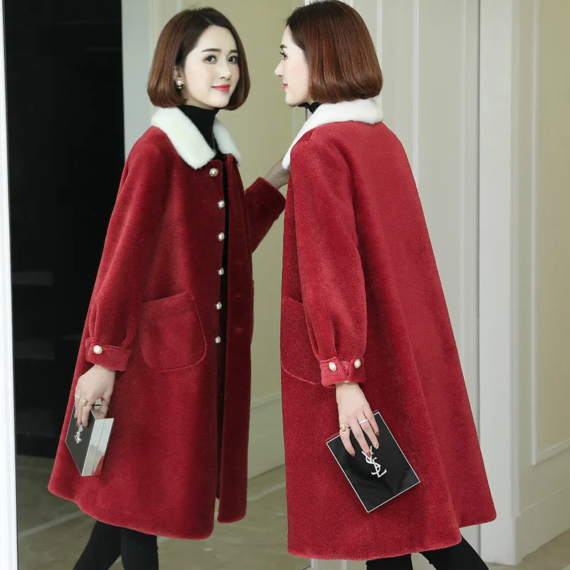

Mink Fur Collar 100% Wool Jacket Real Fur Coat Autumn Winter Coat Women Clothes 2020 Korean Vintage Sheep Shearling Tops ZT3650