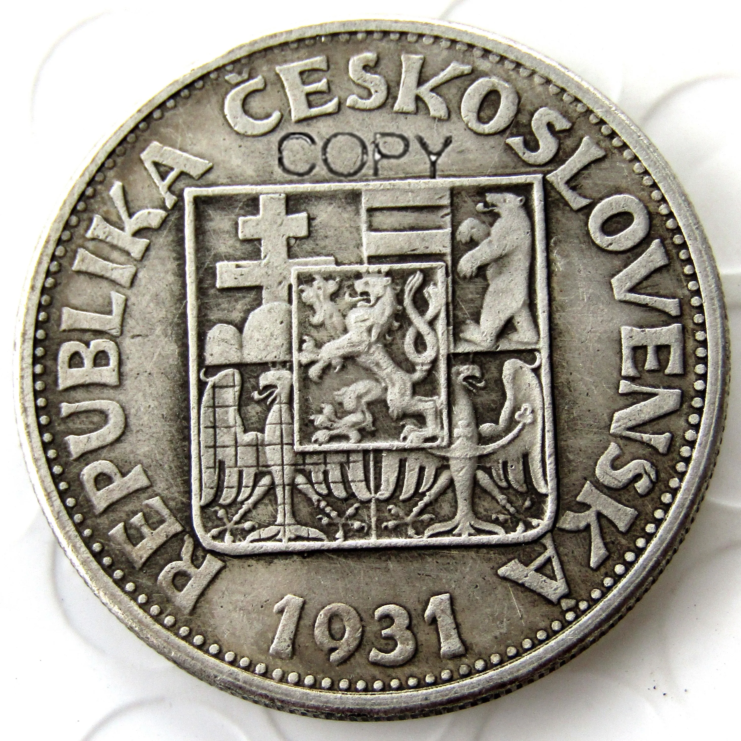 MONETA cocoslovacchia Republique ceskoсловенская 10 KORUN 1931 ARGENTO Посеребренная