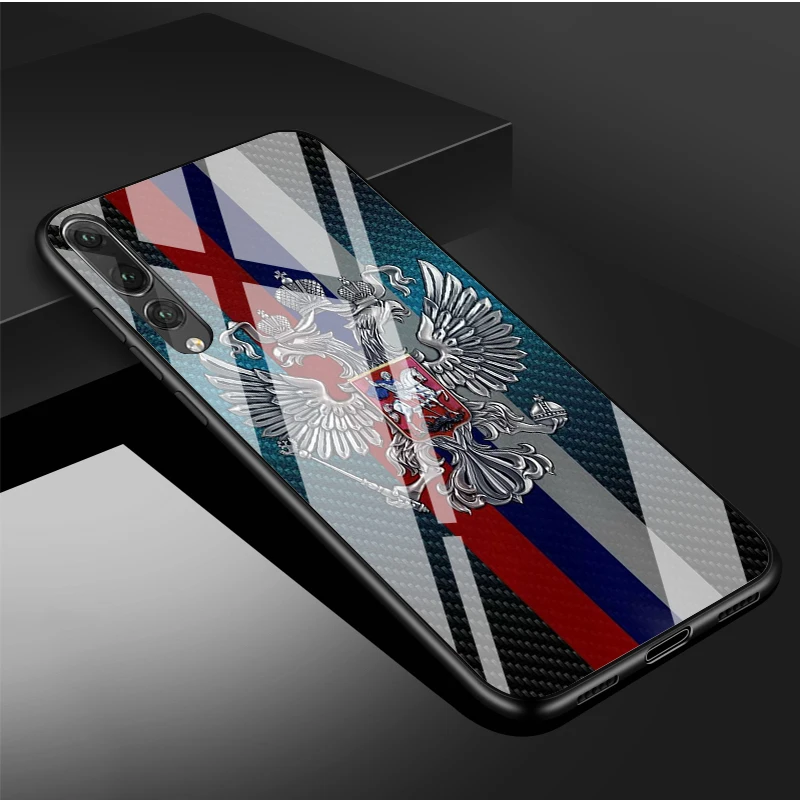 Russia Russian Flags Emblem DIY Luxury Tempered Glass Phone Case For Huawei P20 P30 P40 Lite PRO Mate 20 30 Lite Pro Cover