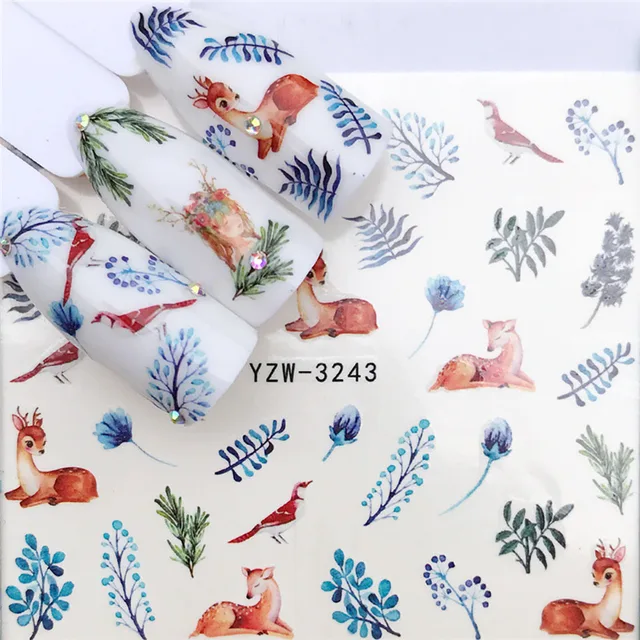 Nail Stickers Sliders For Nails Winter Sticker Elk Figure Nail Art Decorations Wolf Animal Transfer Watermark Water Slider YZW-3243