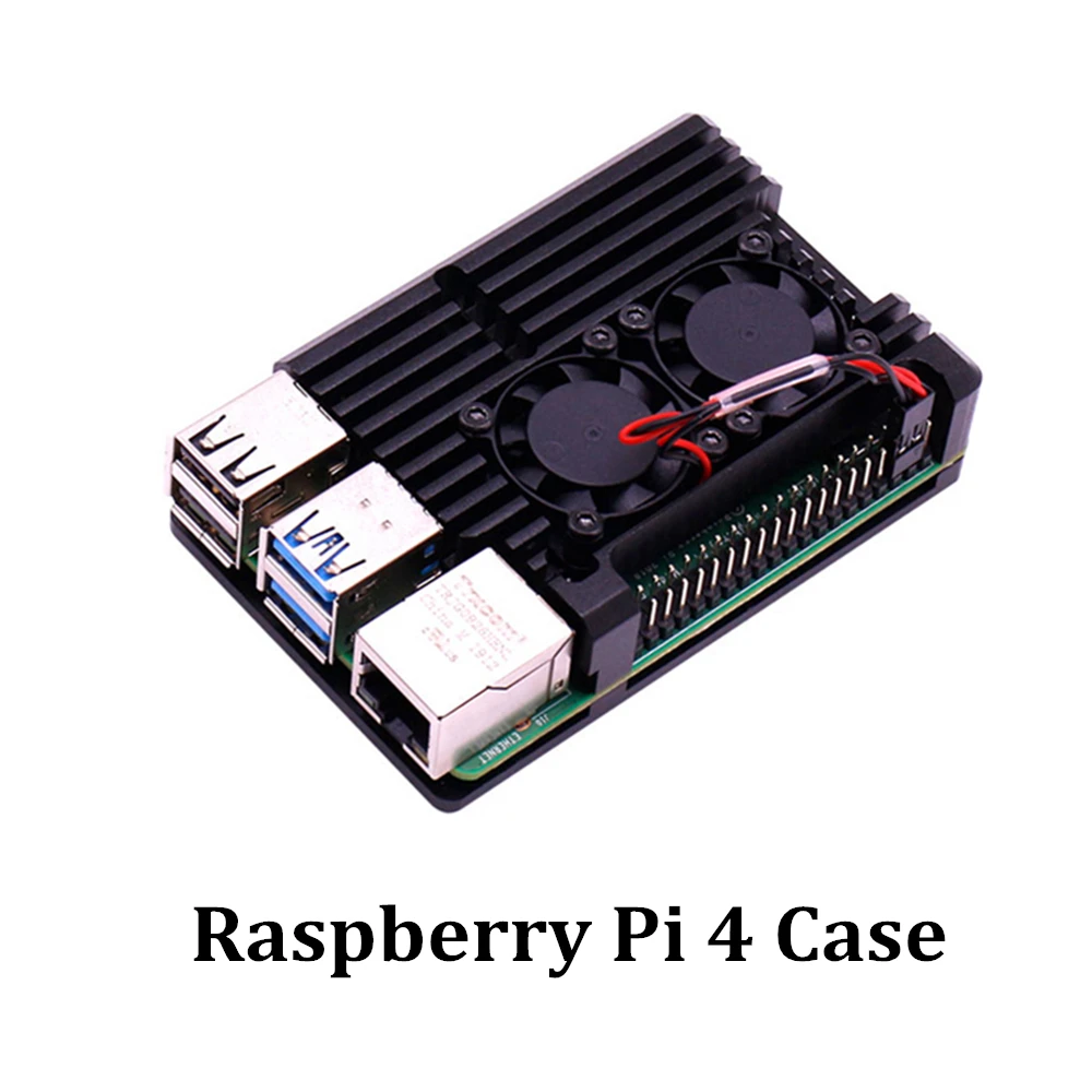 

New Raspberry Pi 4 Case Aluminum Metal with Dual Cooling Fan Shell Black Enclosure for RPI 4 Model B