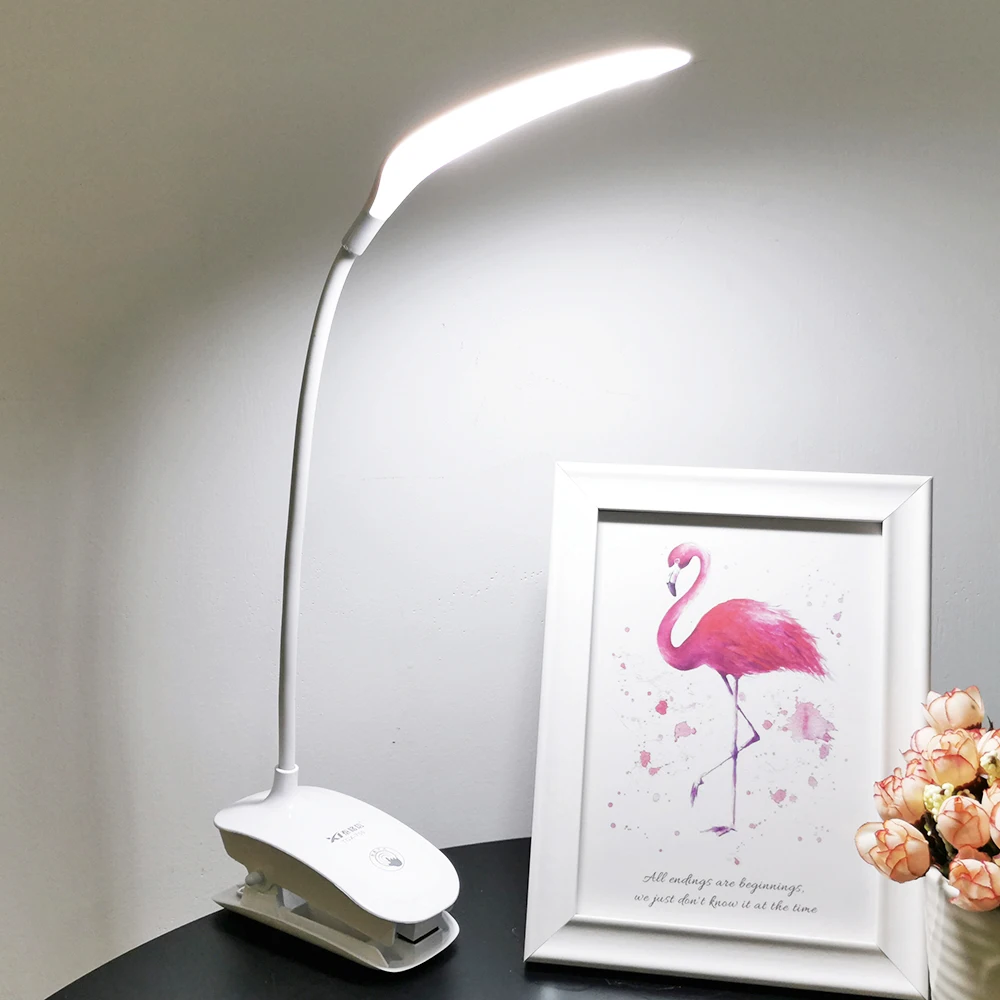  Table Lamp Rechargeable Dimmable LED Desk Lamp Clip on Bed Touch Switch Eye Protection Dimmer Offic