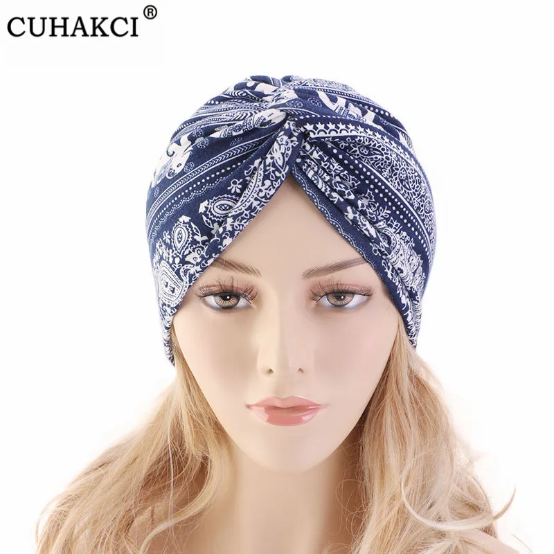 

CUHAKCI Spa Cap Muslim Headscarf Women Cancer Chemo Hat Floral Printed Elasticity Beanie New Turban Head Wrap Cap Soft Skullies