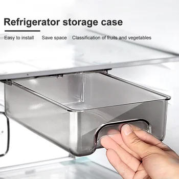 

Kitchen Rectangle Storage Box Suction Cup Container Refrigerator Shelf Holder Bin Fresh Eggs Fridge Drawer Organizer Pull Out