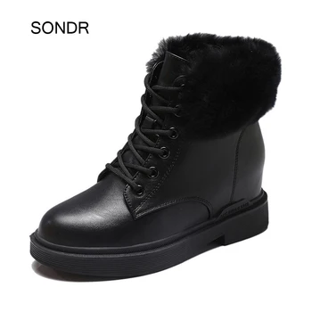 

Increased Shoes Women Winter Fashion Martin Boots Real Leather Ladies footware Female Warm botas mujer Leopard Retro Black Boots