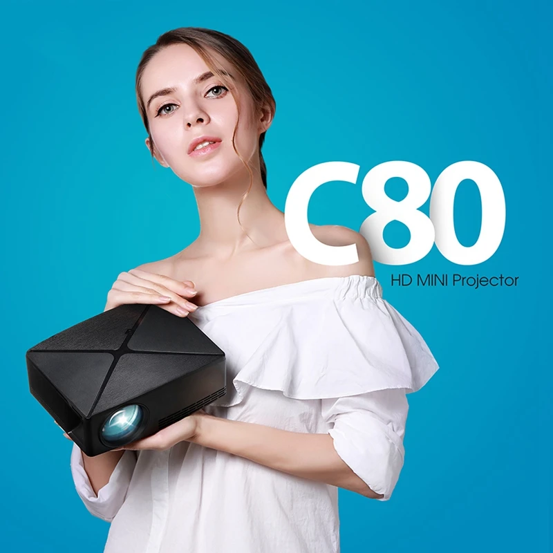 C80 проектор 720P мини домашний кинотеатр портативный проектор черный пластик ЕС вилка