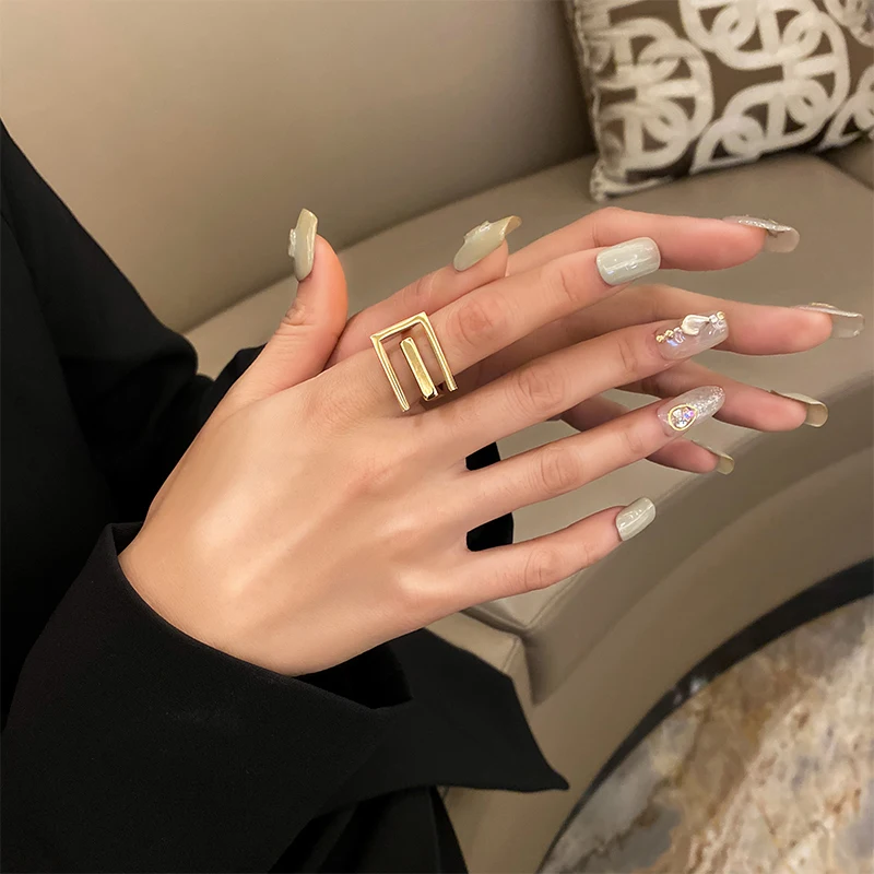 European and American Exaggeration Titanium Steel Gold Geometric Element Open Rings For Woman 2020 New Fashion Korean Jewelry - Image 3