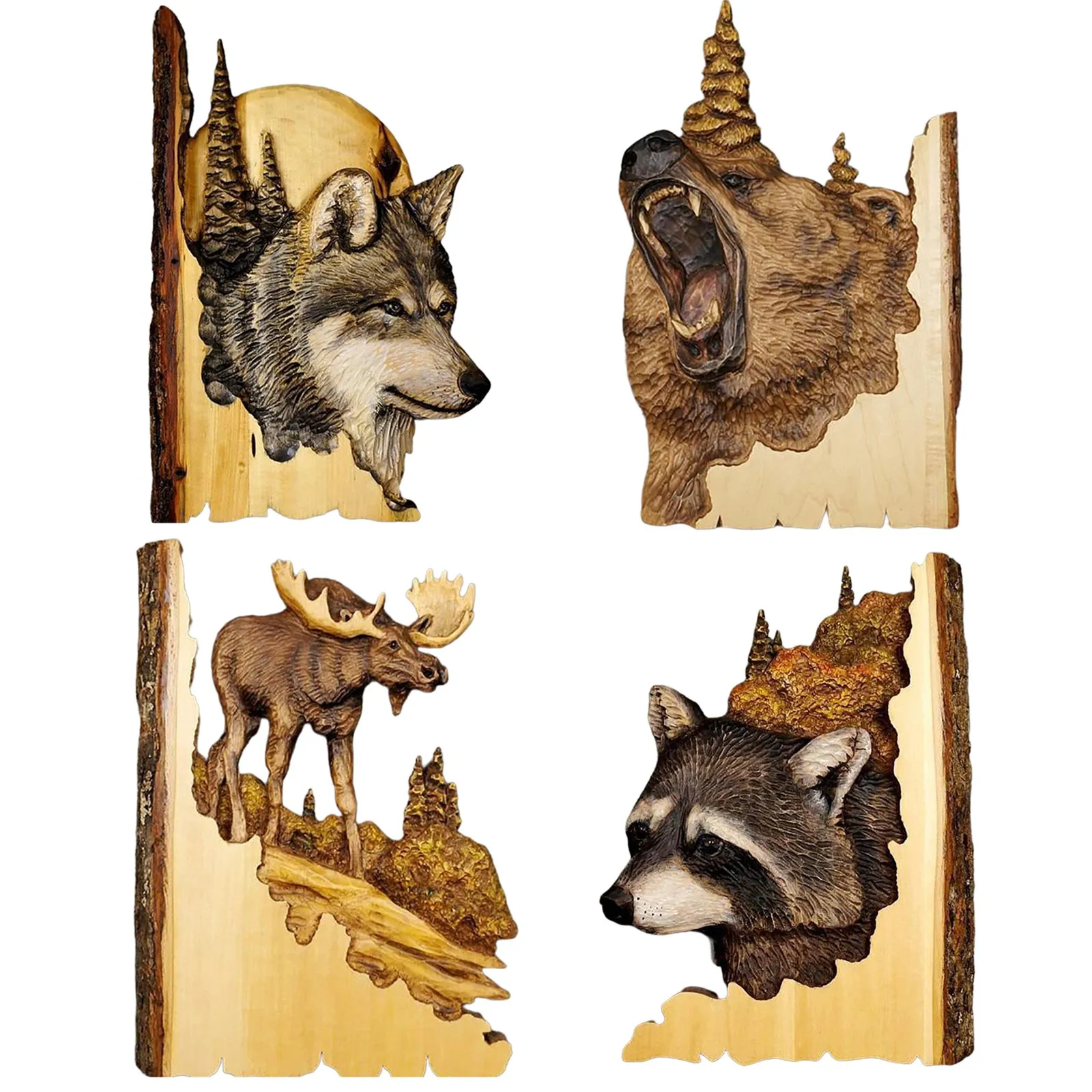 dispersión Cuna no pagado Artesanía de pared con tallado de animales para decoración del hogar,  colgante moderno de mapache, oso Lobo perdido, 4 piezas, regalo _ -  AliExpress Mobile