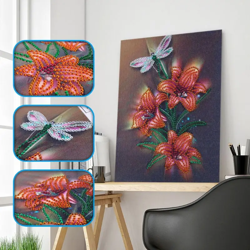 

5d Diamond Painting Kits for Adults Kids Dragonfly Flower Full Drill Diamond dotz for Home Wall Decor