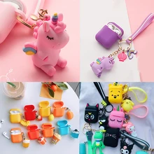 Для AirPods чехол с милым брелком Единорог/мини конфеты фрукты аксессуары чехол s Для Air pods 2 Силиконовый беспроводной чехол для наушников
