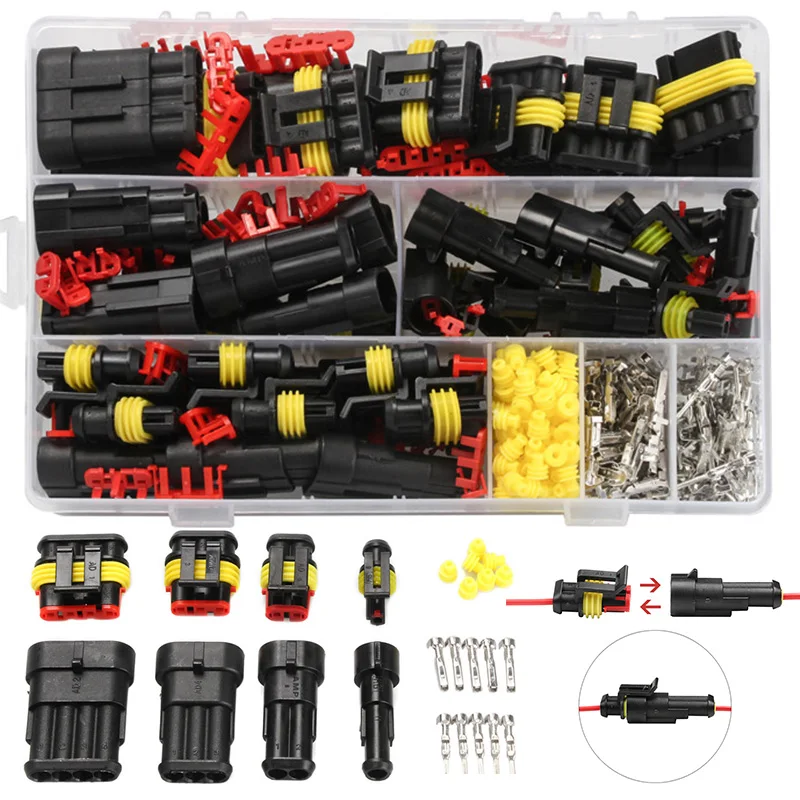 

708pcs HID Waterproof Connectors 1/2/3/4 Pin 26 Sets Car Electrical Wire Connector Plug Truck Harness 300V 12A Set 352 Pack Kit