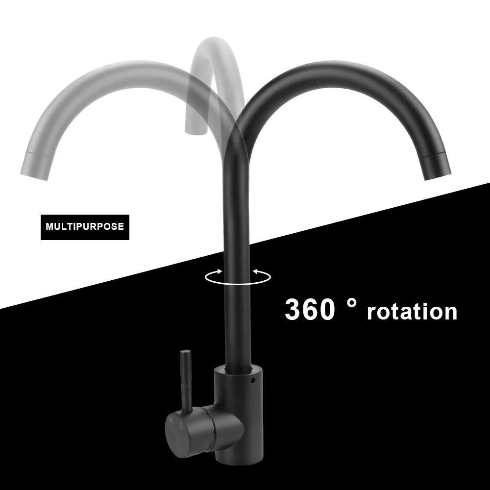 HILIFE Kitchen Faucet Stainless Steel 360 Rotate Kitchen Accessories Hot and Cold Deck Mounted Sinks Mixer Tap Black Pull out