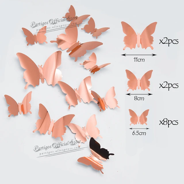 12Pcs 4D Hollow Butterfly Wall Sticker DIY Home Decoration Wall Stickers wedding Party Wedding Decors Butterfly Kids Room Decors rose gold 4