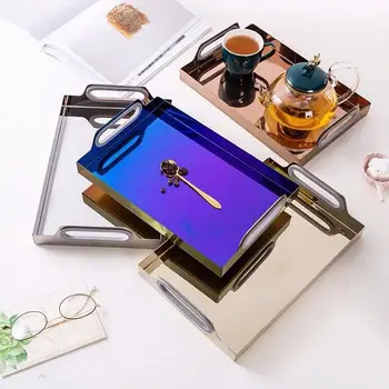 

20*30cm Nordic Rectangular Colorful Metal Storage Tray Desktop Cosmetic Tray Dessert Snack Plate Jewelry Display Tray Home Decor