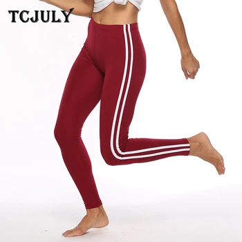 

TCJULY New Activewear Side Striped Leggings Elastic Waist Slim Push Up Ankle Length Pants Quick Dry Stretch Legins Women Fitness
