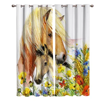

Mother And Child Horse Animal Color Curtains For Kids Boy Girl Bedroom Living Room Cortinas Custom Drape Kitchen Window Curtains