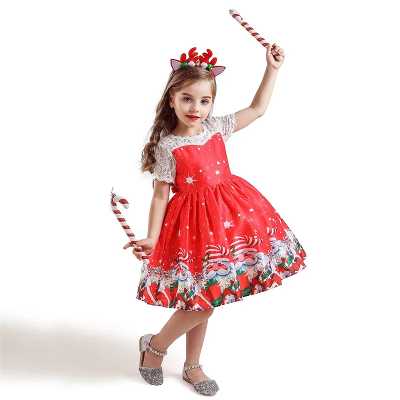 JX1018only dress 7 Платья с принтом Санты Клауса и Сони; платья для девочек; рождественское платье принцессы; Детские вечерние костюмы для костюмированной вечеринки на год - Цвет: JX1018only dress 7