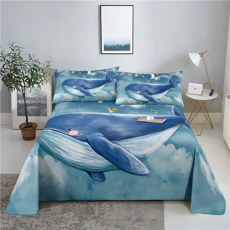 

Постельное белье с принтом Кита, домашнее цифровое постельное белье из полиэстера, простыня с наволочкой, простыня с принтом
