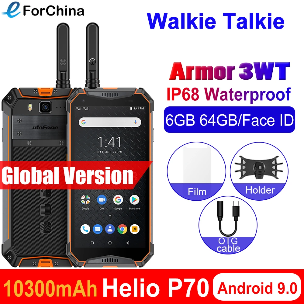 Ulefone armor 3WT портативная рация Прочный Android 9,0 мобильные телефоны 5," Helio P70 6G+ 64G Face ID NFC Global 4G смартфон 10300mAh