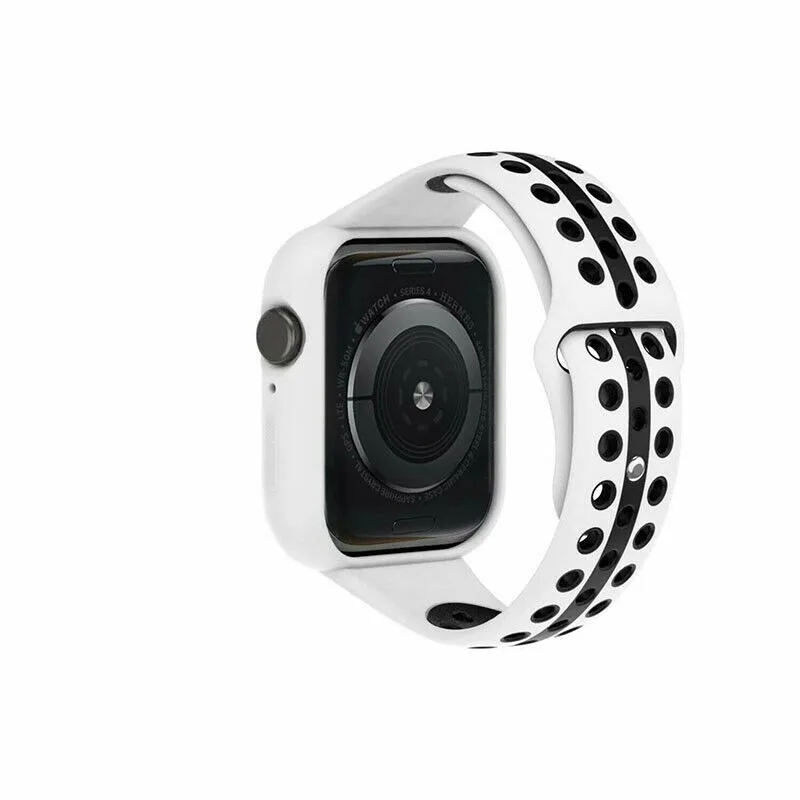 White Black Ремешок для Apple Watch 4 спортивный силиконовый сменный ремешок для наручных часов+ чехол для Apple iWatch 40 мм 44 мм - Цвет ремешка: White Black