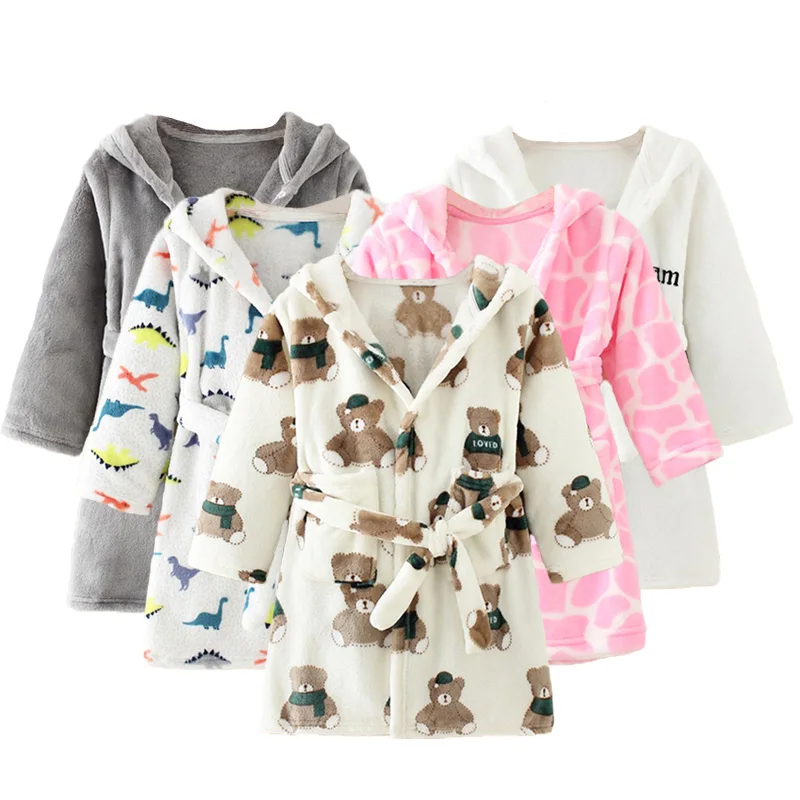 Pijamas de franela para niños Y niñas, bata de baño suave Y cómoda, ropa de casa para bebés de 2 a 8 años, Otoño e Invierno