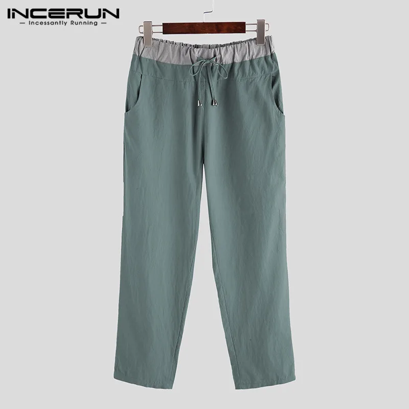 Green INCERUN, модные мужские одноцветные хлопковые повседневные штаны, Осенние штаны на шнурке для бега, мужские мешковатые Стрейчевые эластичные спортивные штаны - Цвет: Green