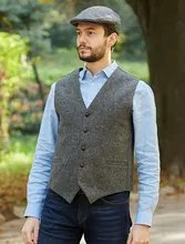 Men's V-Neck Suit Vests Grey Fashion Formal Slim Fit Business Vest Woolen Blended Mens Vest England Style Vest