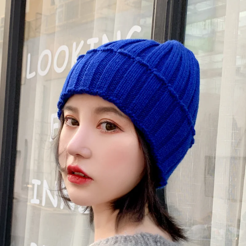 Новая Вязаная шшапка harajuku Мода головные уборы Skullies Вязание шляпа, мужские и женские бейсбольные кепки, негабаритный Slouchy мешковатые зима теплая Мужская Лыжная Шапочка - Цвет: blue