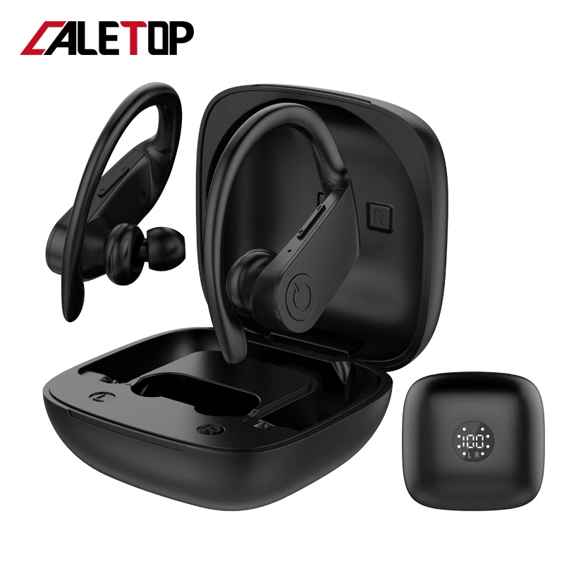 Беспроводные наушники Caletop для бега с супербасами TWS спортивные Bluetooth крючком