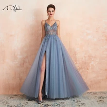 ADLN новинка Vestido de festa longo сексуальные длинные вечерние платья Глубокий v-образный вырез боковые разрезы бусины Кристалл Вечерние платья выпускного вечера