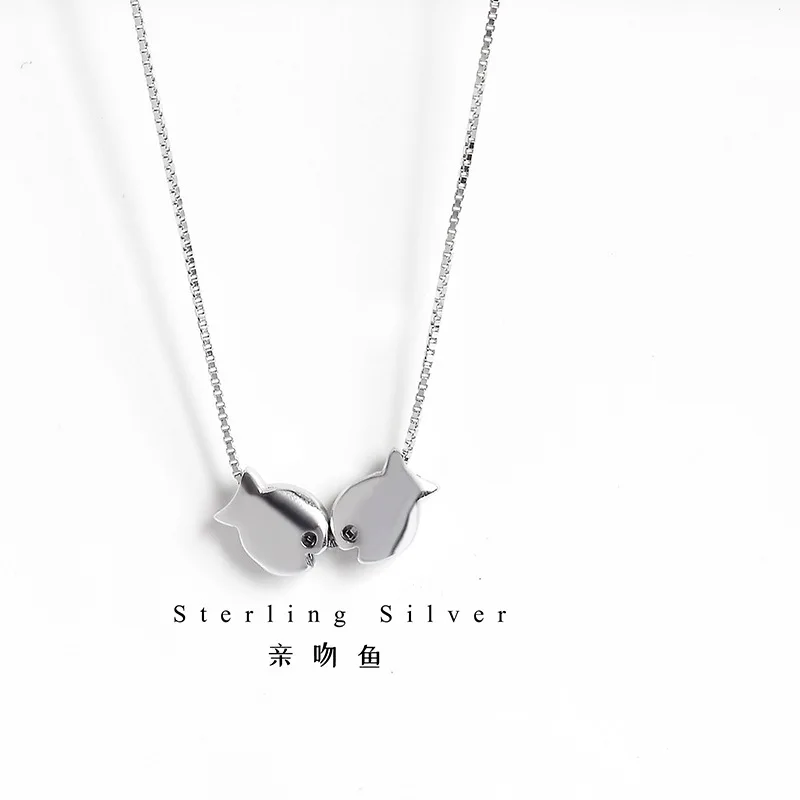

S925 Fine Silver Pisces Necklace Korean-style CHIC Simple Women's qin wen yu Choker Cool Students Fashion Parts