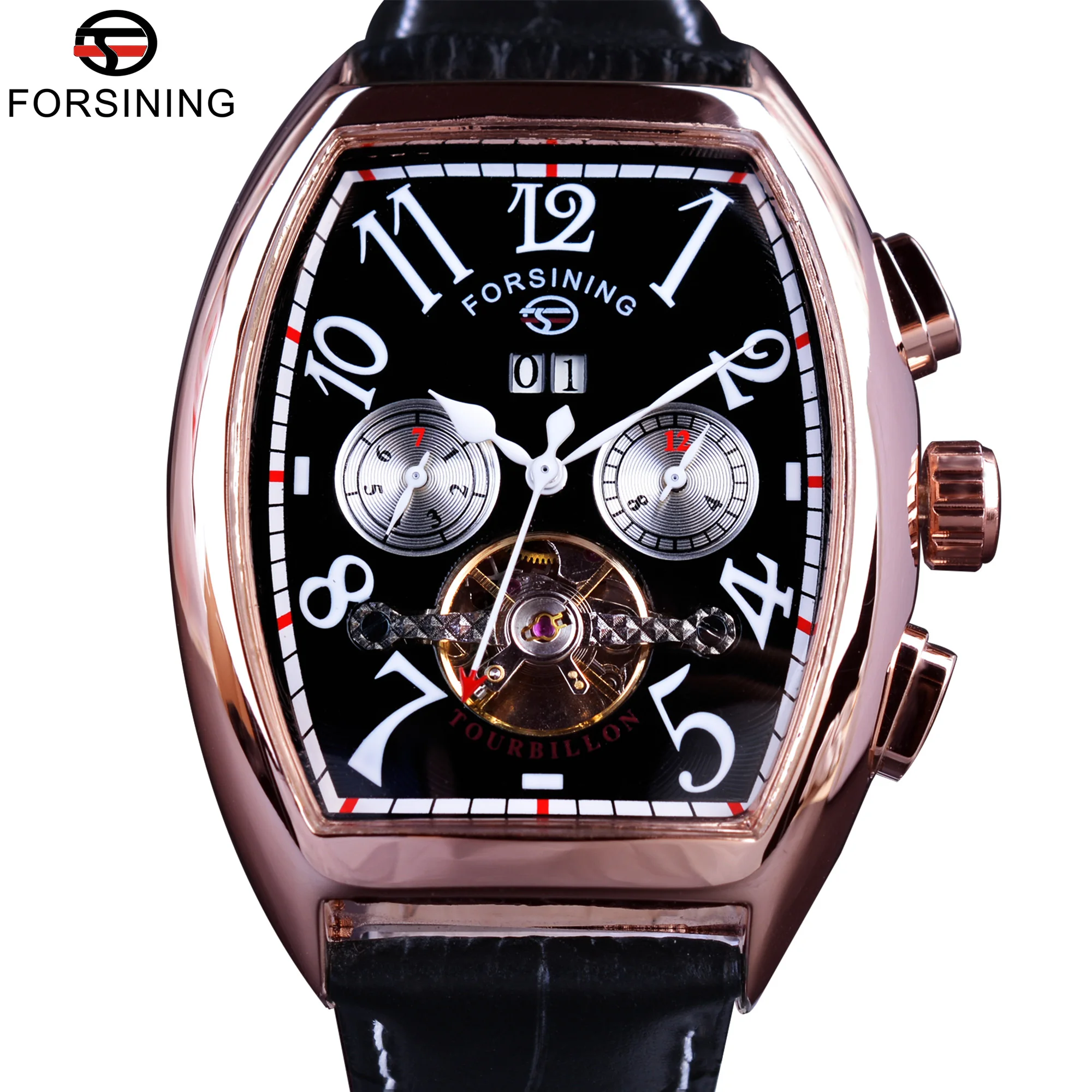 

FORSINING Automatic Mechanical Watch For Men Luxury Tonneau Dial Tourbillon Auto Date Week Display Waterproof Montre Homme