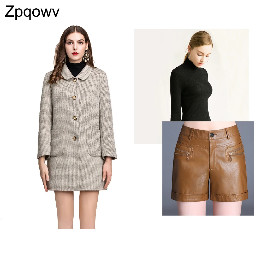 Zpqowv Женская куртка 100% шерстяное пальто осенне зимняя клетчатая кашемировое 2019