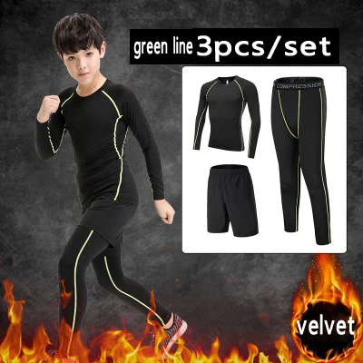 velvet green 3pcs Детские компрессионные штаны для бега для мальчиков; комплект с рубашкой; survetement; спортивные штаны для футбола; леггинсы; Бархатные костюмы - Цвет: velvet green 3pcs