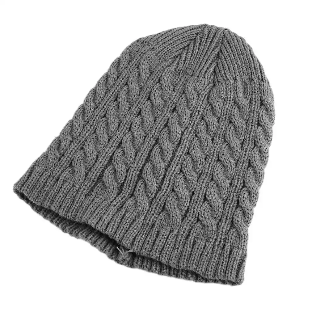light gray Новинка, зимняя Однослойная Мужская и женская модная вязаная шапка из хлопка, теплые шапки, защищающие уши - Цвет: light gray