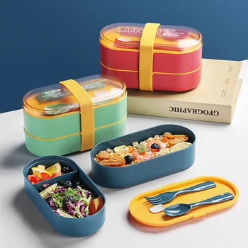 

800ml Double Layer Lunch Box With Soup Cup Healthy Material Bento Boxes Microwave Food Storage Container Lunchbox