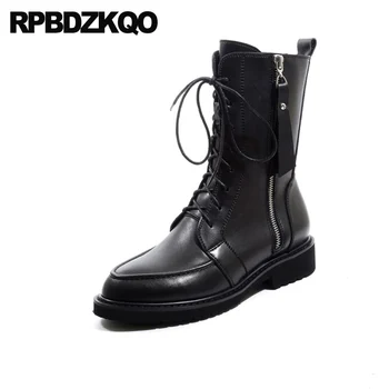 

tall front lace up casual ankle boots autumn size 41 big knee high 10 black plus flat long luxury women shoes combat military