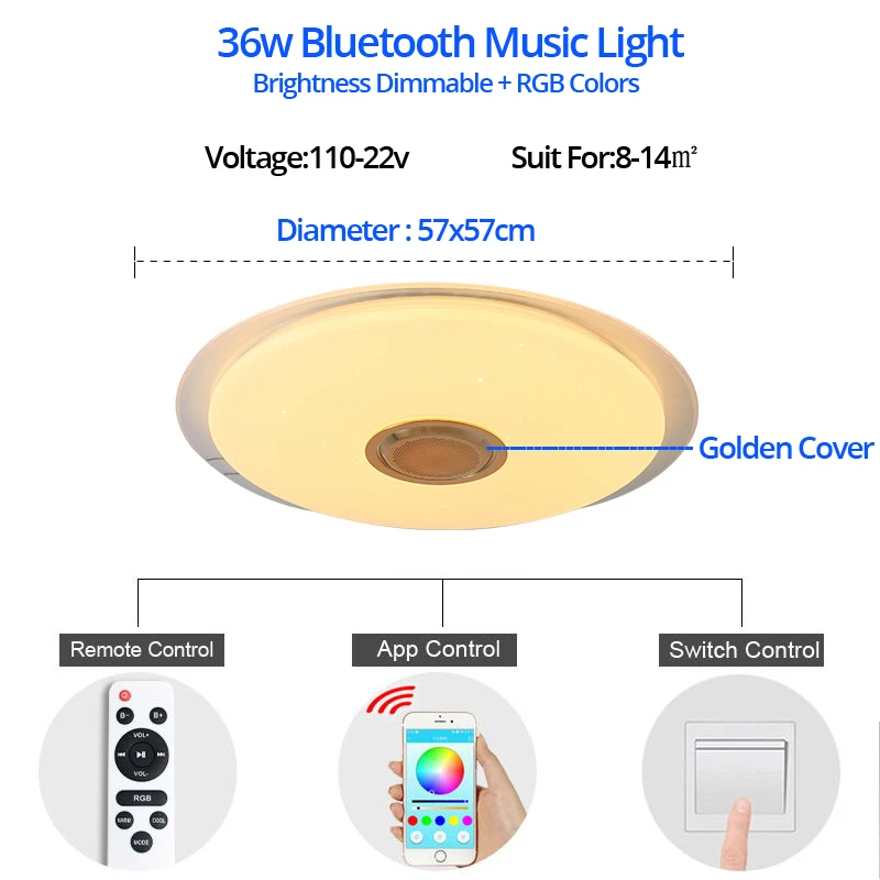 RGB 36w Музыкальный светодиодный потолочный светильник s RGB с приложением и пультом дистанционного управления, потолочный светильник для спальни 25 Вт 36 Вт 52 Вт, светильник для гостиной, lampara de techo - Цвет корпуса: RGB 36w