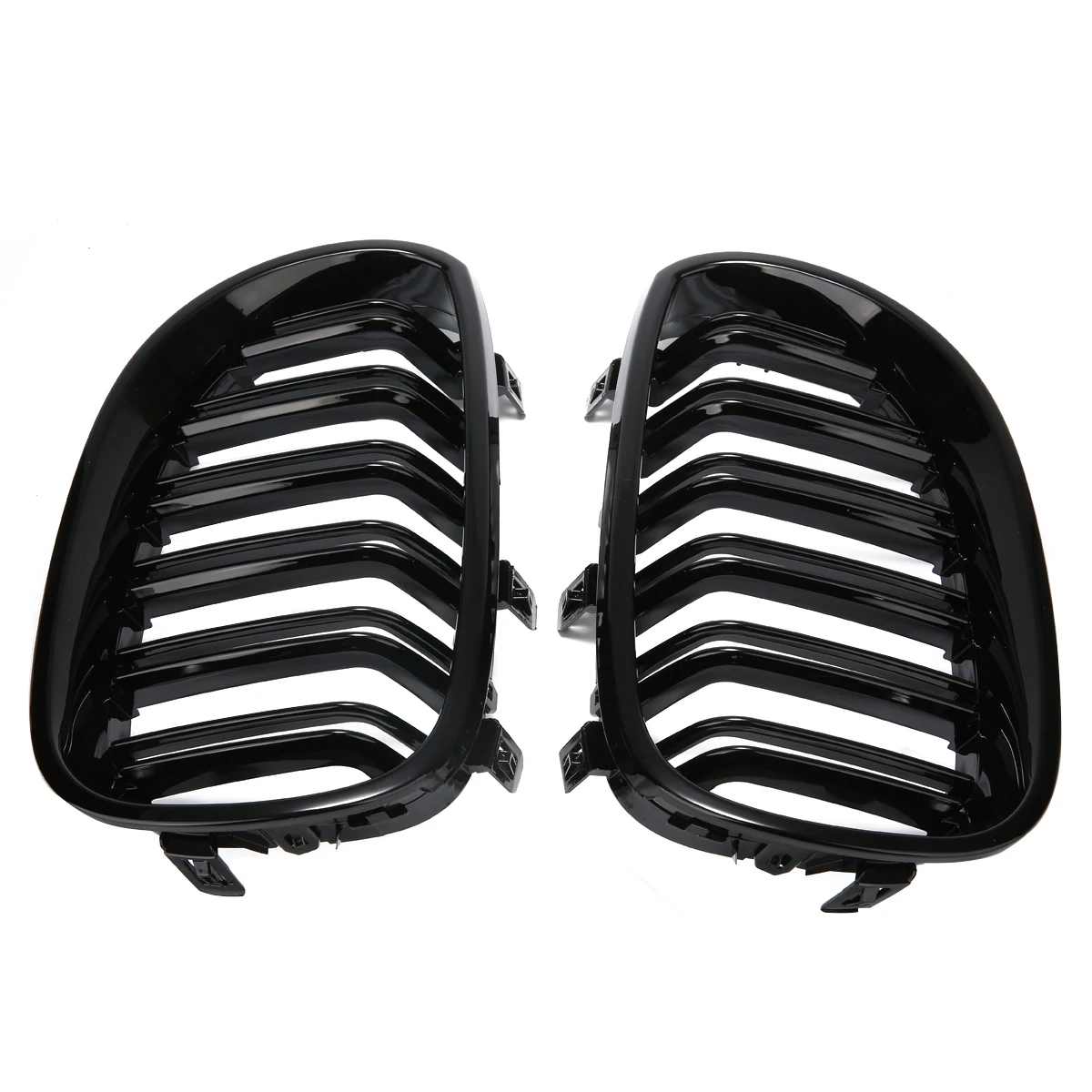 Treyues 1Pair Gloss Black Dual Slats Front Kidney Grille For BMW E60 E61 M5 5 Series 2003-2010 ABS Plastic Grilles Grill