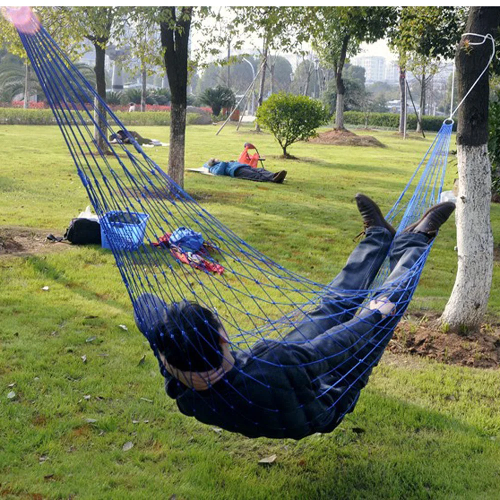 buy Single Mesh Net Hammock Nylon Travel Camping Beach Swing Chair Garden Outdoor Furniture Hanging Sleeping Bed Portable Leisure
