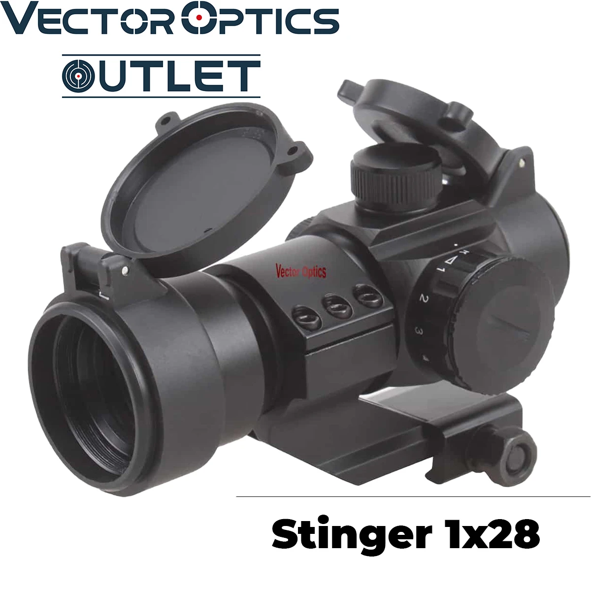 

Vector Optics Stinger 1x28 Green Red Dot Scope 5 MOA Dot Size Weapon Sight with Cantilever Mount Flip Up Caps For Real Firearms