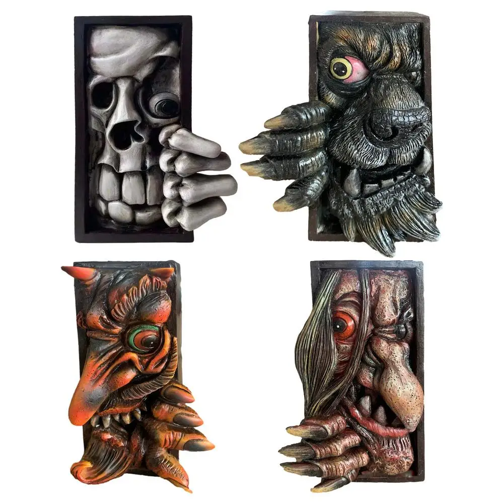 Human Face Monsters Resin Bookends Bookstand Sculpture Bookshelf Decor Sculpture Halloween Home Party Decoration Supplies