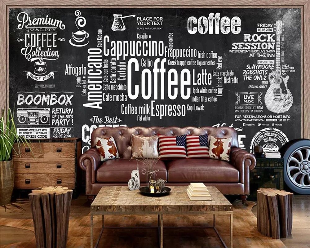 Beibehang-Custom-wallpaper-European-chalkboard-newspaper-cafe-retro-tooling-background-wall-black-white-letters-theme-wallpapers (2)