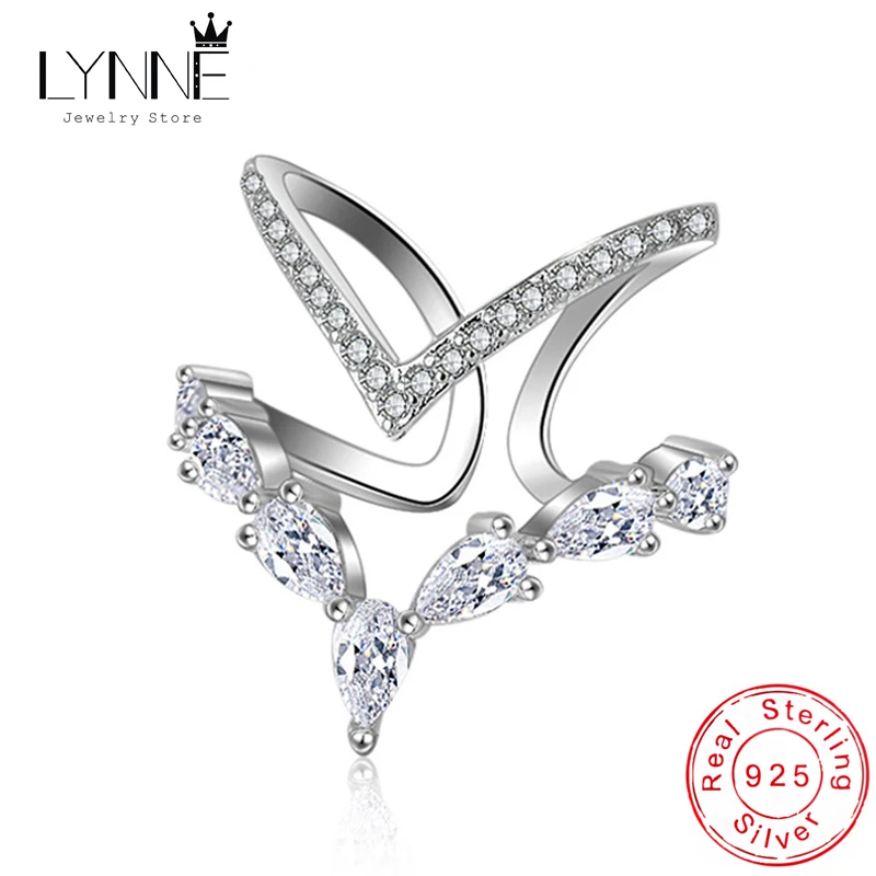 LYNNEJewelryNew925SterlingSilverDoubleLayersVShapeCZ