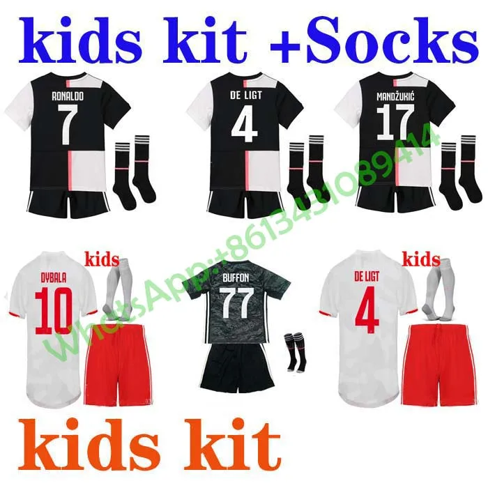 

top Selling 2020 juvees kids kit +socks Soccer Jersey Ronaldo DE LIGT 19 20 home away child dybala mandzukic Football shirt
